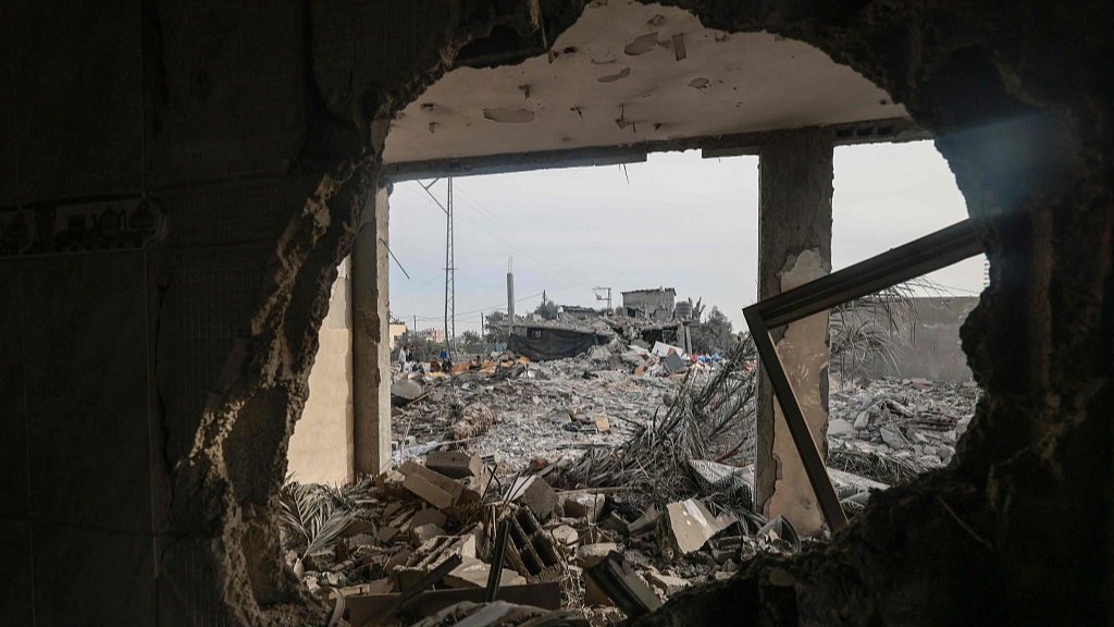 A view of the destruction caused by overnight Israeli bombardment in Rafah in the southern Gaza Strip, February 23, 2024. /CFP 