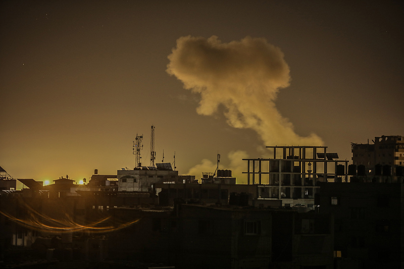 Smoke billows during Israeli bombardment in Rafah on the southern Gaza Strip, February 20, 2024. /CFP