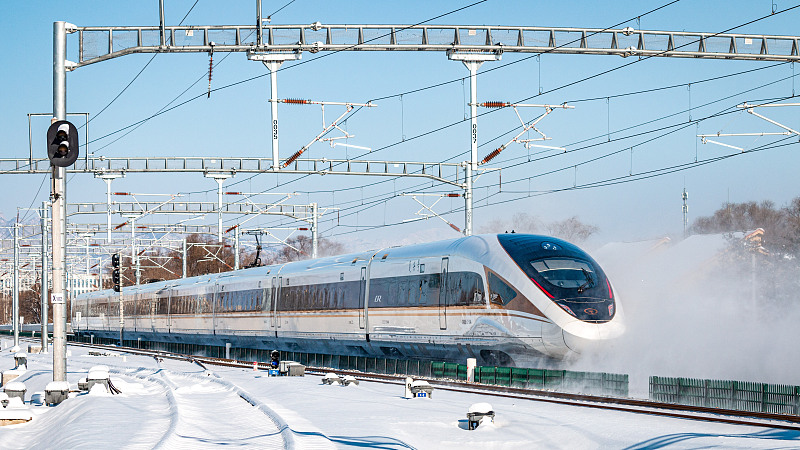 A high-speed train en route from Beijing to Hebei's Zhangjiakou City, Beijing, capital of China, February 14, 2022. /CFP
