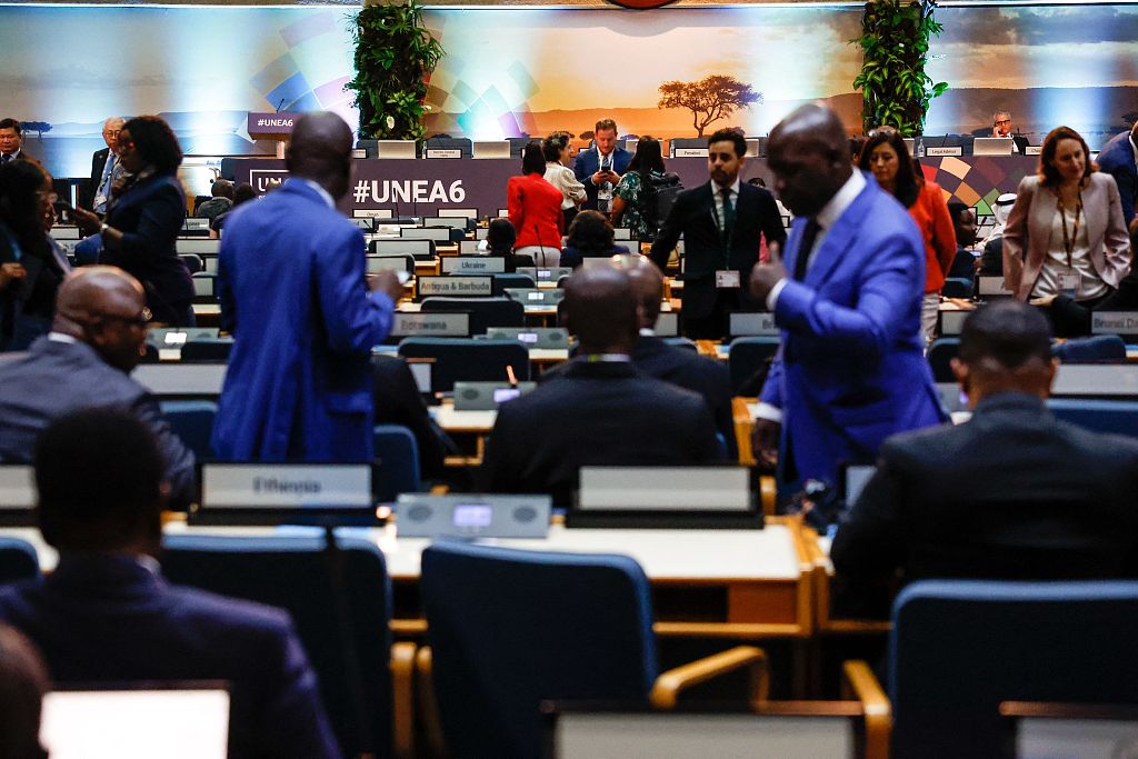 Delegates attend the opening session of the 6th United Nations Environment Assembly (UNEA-6), at the United Nations (UN) offices in Gigiri, Nairobi, February 26, 2024. /CFP