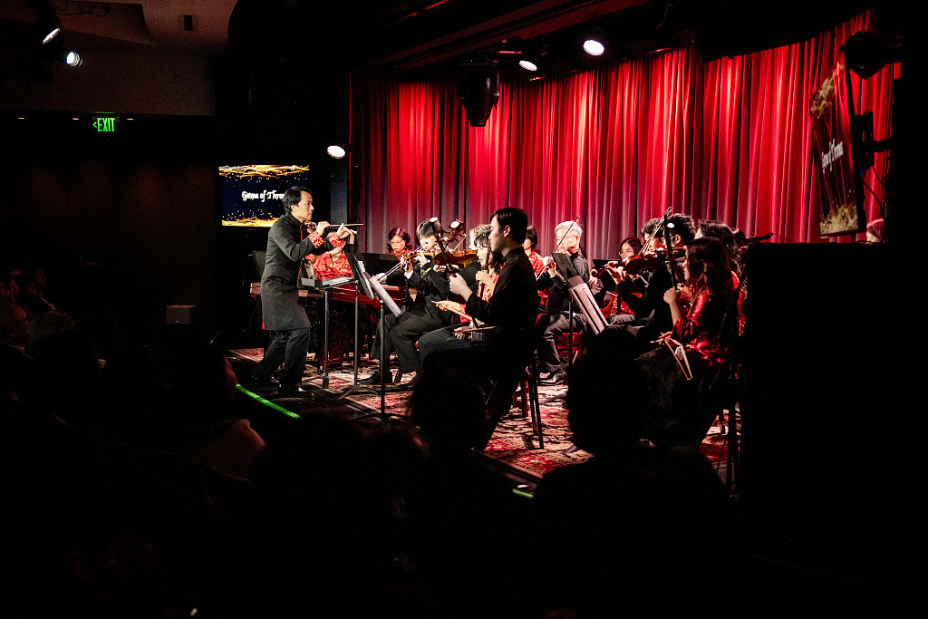Members of the South Coast Chinese Orchestra perform during the Chinese New Year celebration at the Grammy Museum in Los Angeles, California on February 25, 2024. /CFP