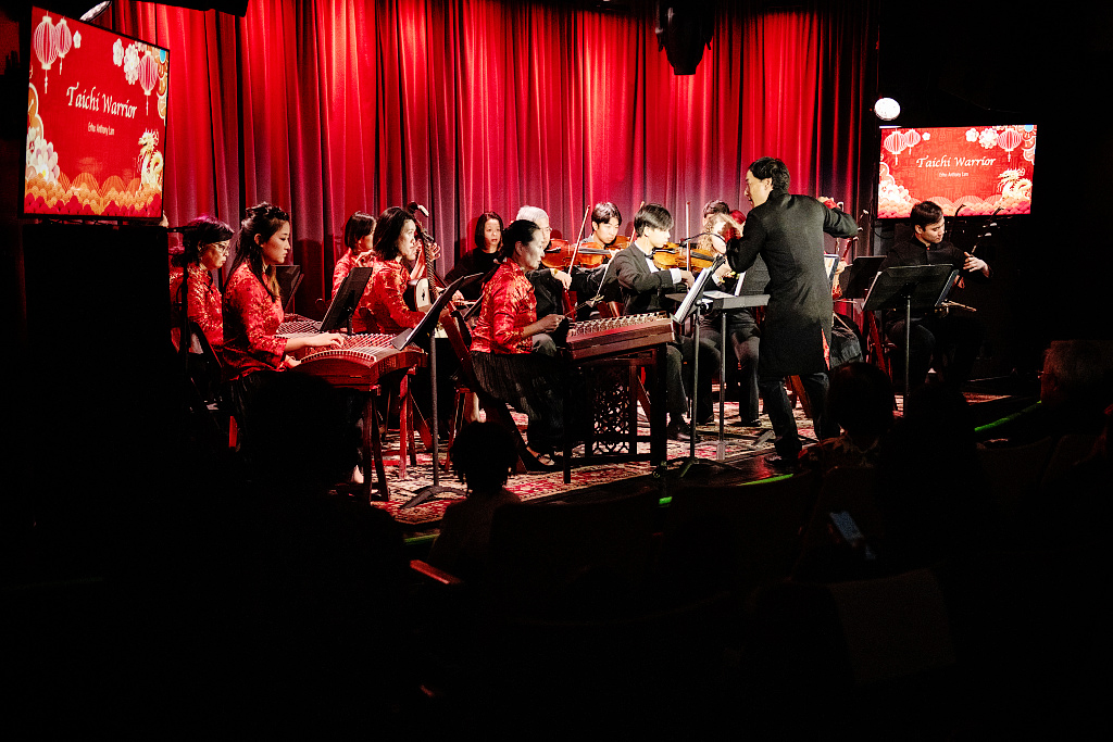 Members of the South Coast Chinese Orchestra perform during the Chinese New Year celebration at the Grammy Museum in Los Angeles, California on February 25, 2024. /CFP