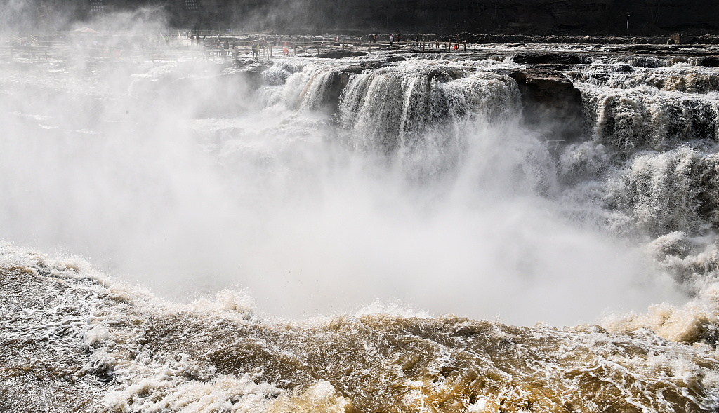A photo taken on February 27, 2024 shows the Hukou Waterfall in Yan'an, Shaanxi Province. /CFP