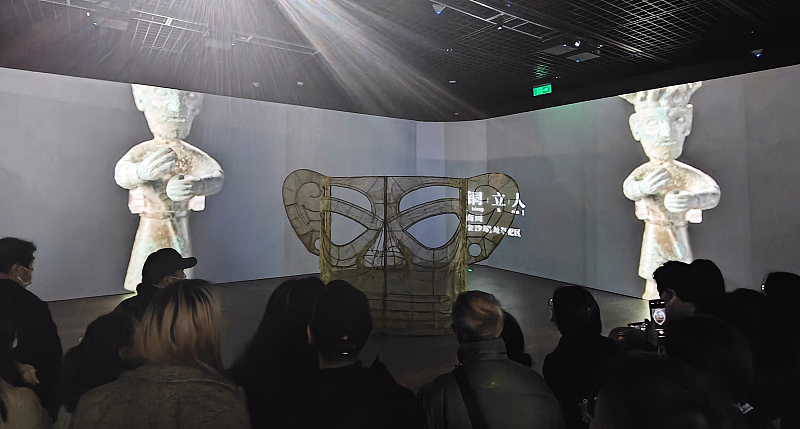 An exhibition at Shanghai Museum East uses multimedia to showcase the rich history and culture of the Sanxingdui Ruins in Shanghai, February 26, 2024. /CFP
