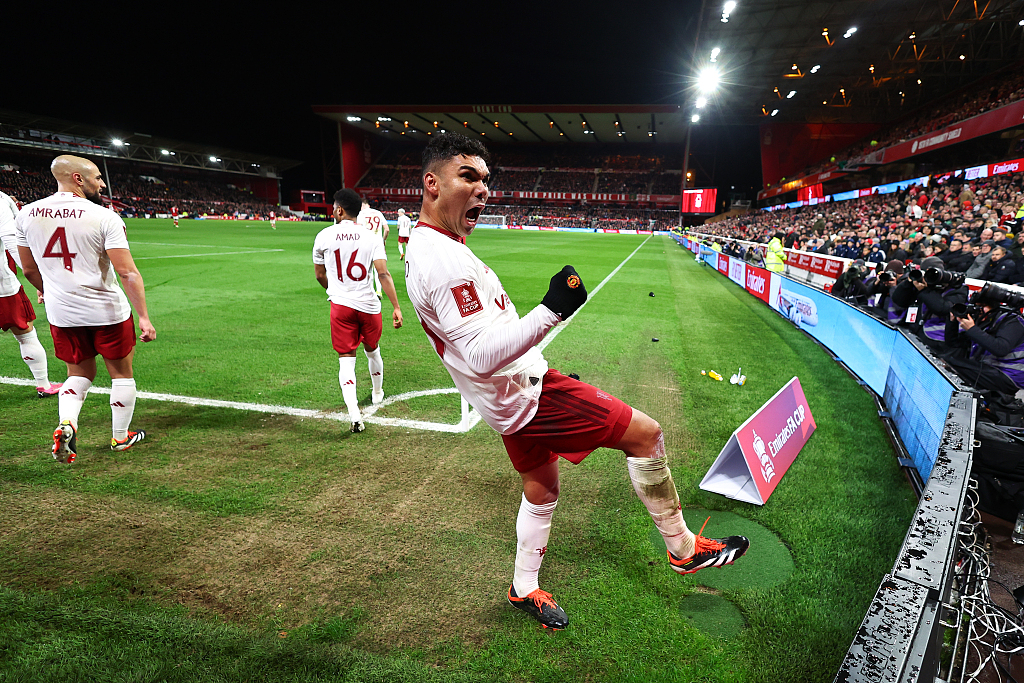 Casemiro of Manchester United reacts during their FA Cup clash with Nottingham Forest at City Ground in Nottingham, England, February 28, 2024. /CFP