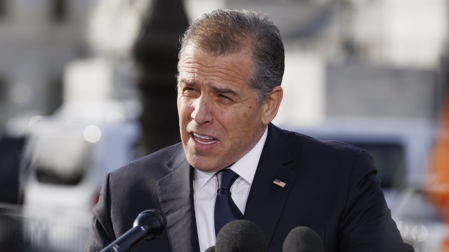 Hunter Biden, son of U.S. President Joe Biden, speaks during a news conference outside the Capitol in Washington, D.C., the United States, December 13, 2023. /Xinhua