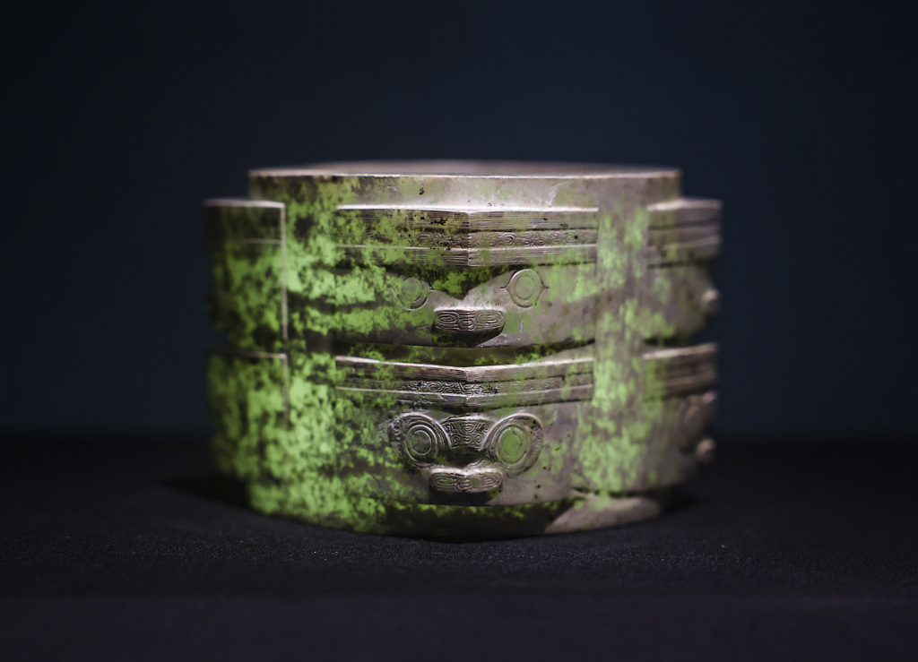 A piece of ancient jade artifact is on display at the Nanjing Museum in Jiangsu Province, February 2, 2024. /CFP 