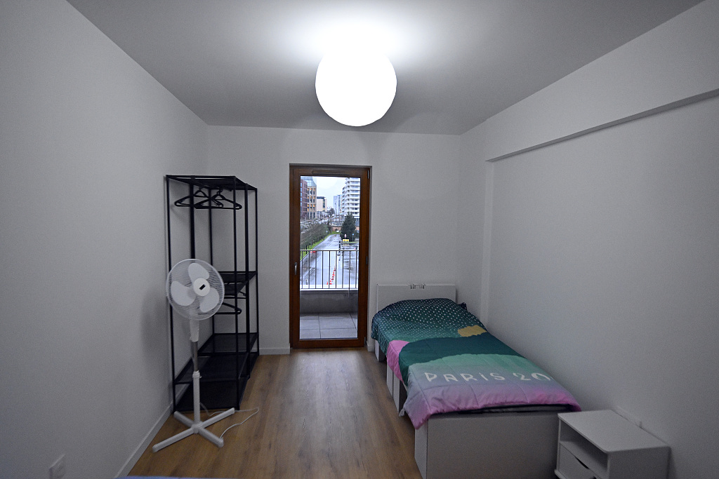 A view of a bedroom of an athlete apartment for the Paris 2024 Olympic Games at the Olympic village in Paris, France, February 26, 2024. /CFP