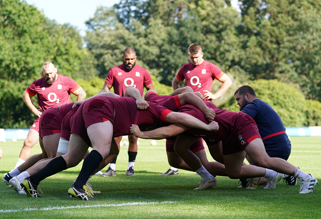 Players of England in a training session prior to the Rugby World Cup in Surrey, England, August 21, 2023. /CFP 