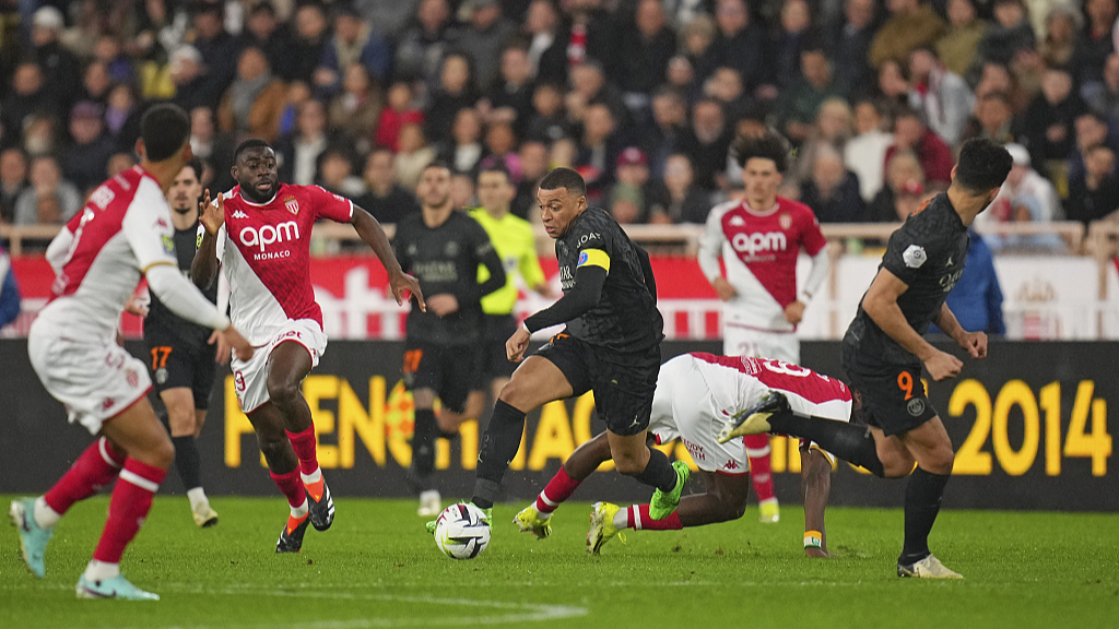 PSG and Monaco players in action during their League 1 encounter in Monaco, March 1, 2024. /CFP