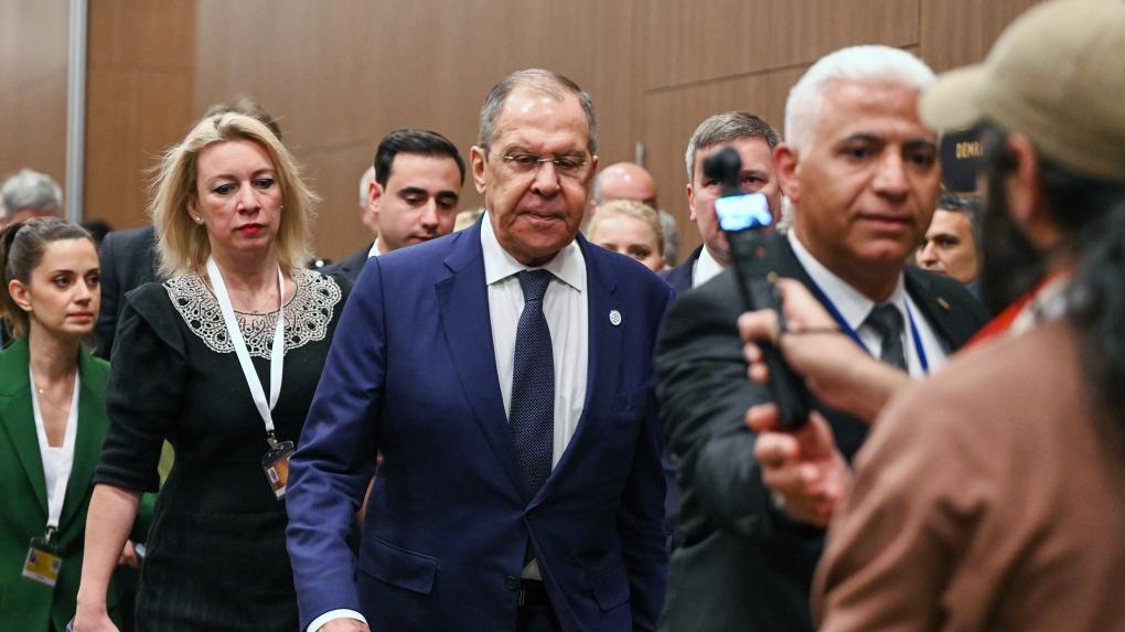Russian Foreign Minister Sergei Lavrov (C) arrives to attend the Antalya Diplomacy Forum in Antalya, Türkiye, March 1, 2024. /Xinhua