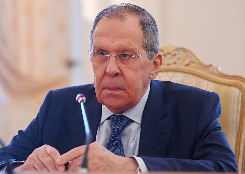 Russia's Minister of Foreign Affairs Sergei Lavrov during a meeting at the Reception House of the Russian Ministry of Foreign Affairs, February 18, 2022. /CFP