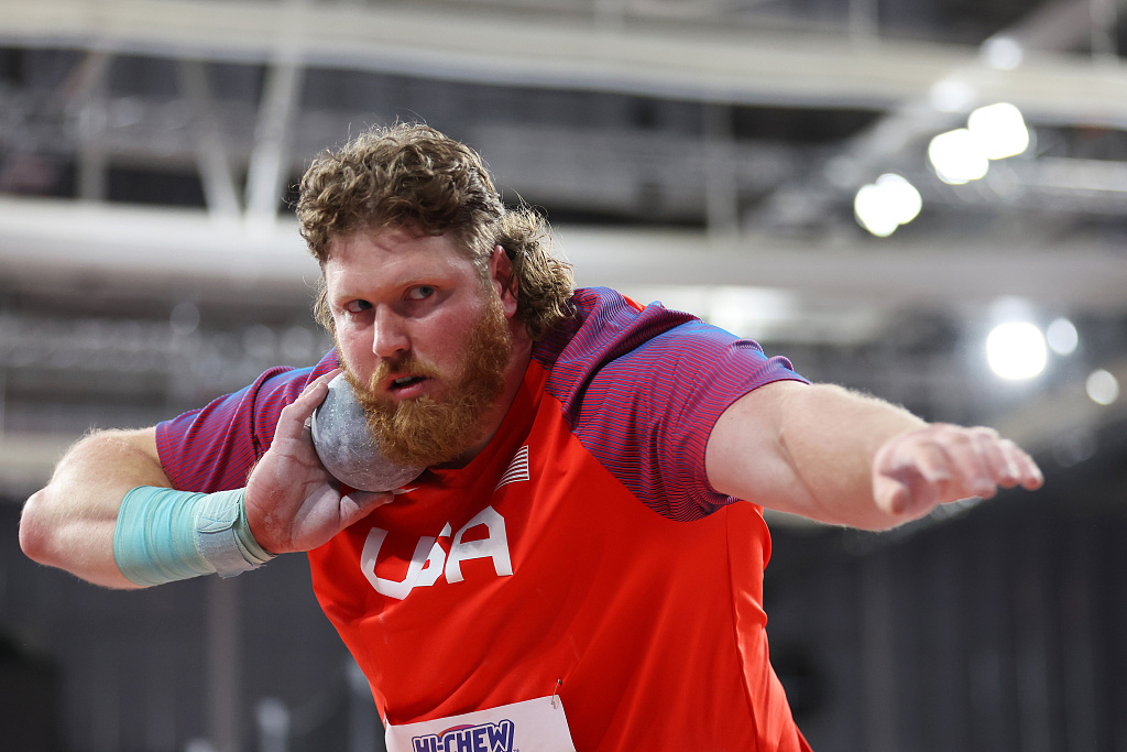Ryan Crouser of the U.S. competes in the shot put men's final at the World Athletics Indoor Championships in Glasgow, Scottland, March 1, 2024. /CFP