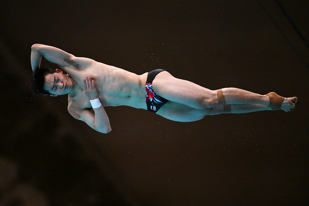 Wang Zongyuan of China competes in the men's 3-meter springboard final at the World Aquatics Fiving World Cup in Montreal, Canada, March 3, 2024. /CFP