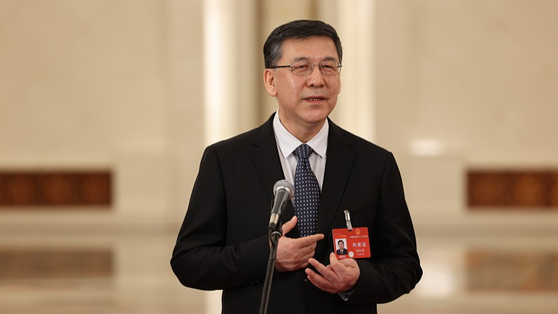 Chinese Minister of Science and Technology Yin Hejun makes remarks at the Ministers' Corridor held on the sidelines of the Two Sessions in Beijing, China, March 5, 2024. /CFP