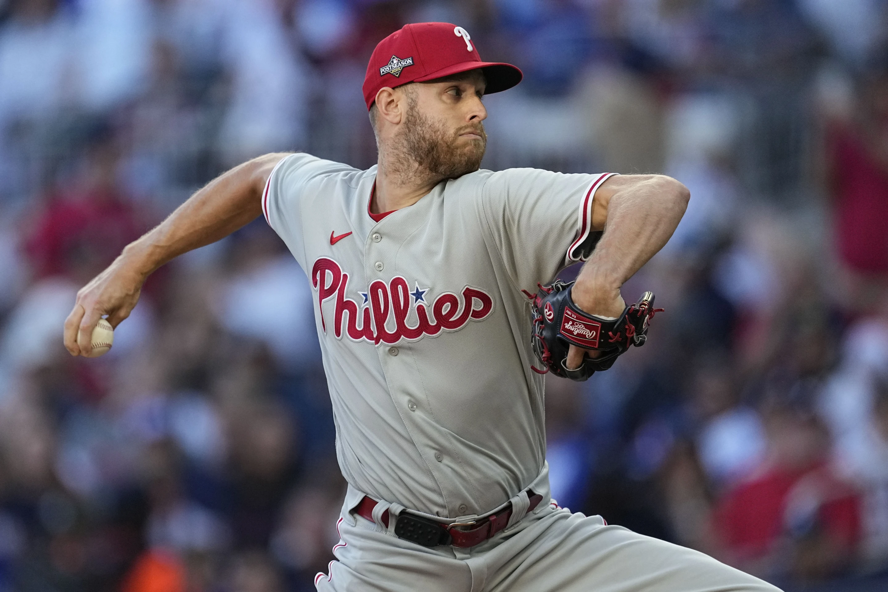 Zach Wheeler of the Philadelphia Phillies pitches during the first inning in Game 2 of the National League Division Series against the Atlanta Braves at Truist Park in Atlanta, Georgia, October 9, 2023. /AP
