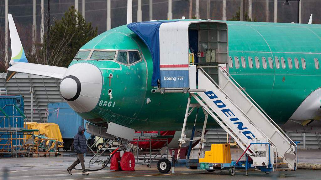 An unpainted Boeing 737 MAX 8 aircraft parks at Renton Municipal Airport adjacent to Boeing's factory in Renton, Washington, U.S., January 25, 2024. /CFP