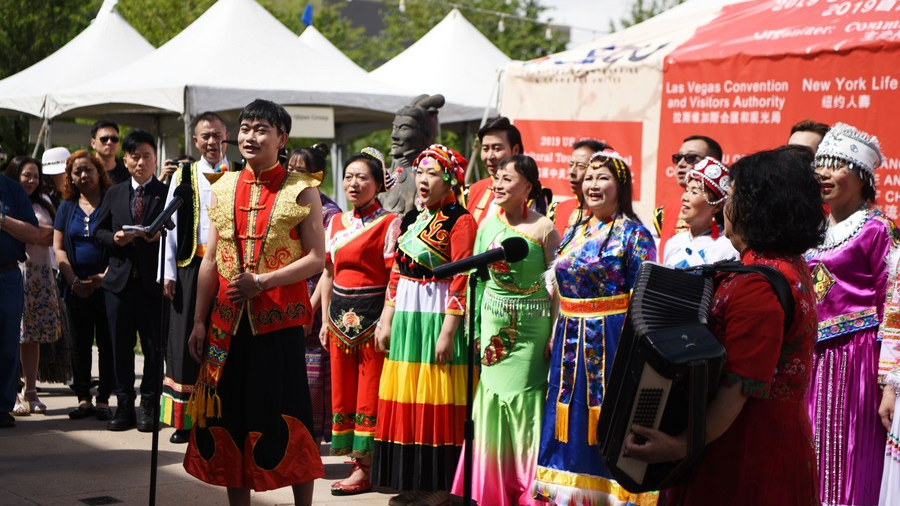 Artists from southwest China's Yunnan Province perform during the opening ceremony of the 2019 U.S.-China Cultural Tourism Festival in Las Vegas, U.S., May 10, 2019. /CFP