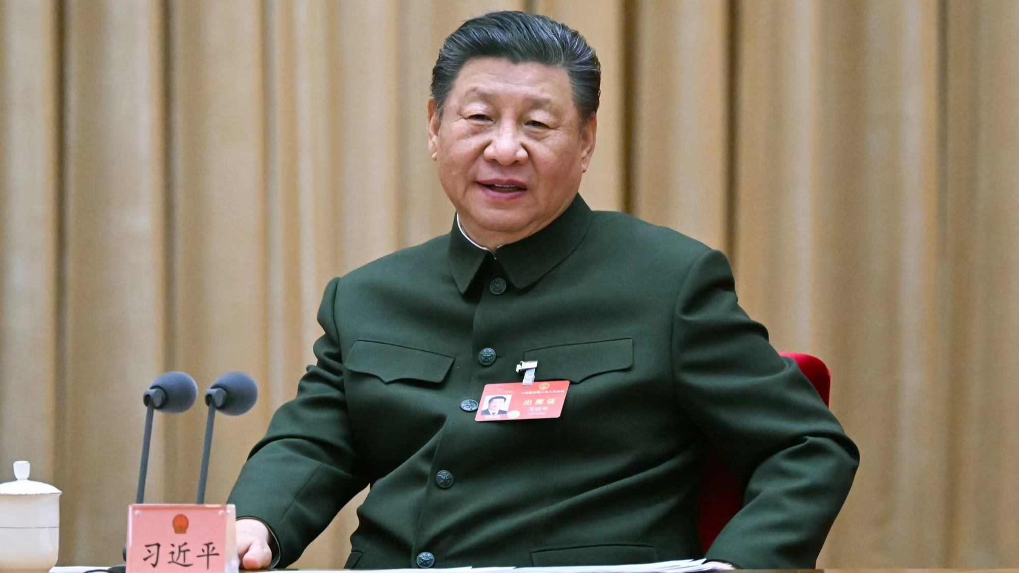 Chinese President Xi Jinping, also general secretary of the Communist Party of China Central Committee and chairman of the Central Military Commission, attends a plenary meeting of the delegation of the People's Liberation Army and the People's Armed Police Force at the second session of the 14th National People's Congress in Beijing, China, March 7, 2024. /China Media Group