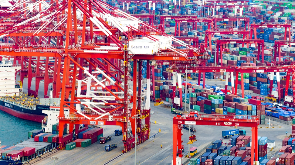 Containers at Qingdao Port in Qingdao City, east China's Shandong Province, February 2, 2024. /CFP