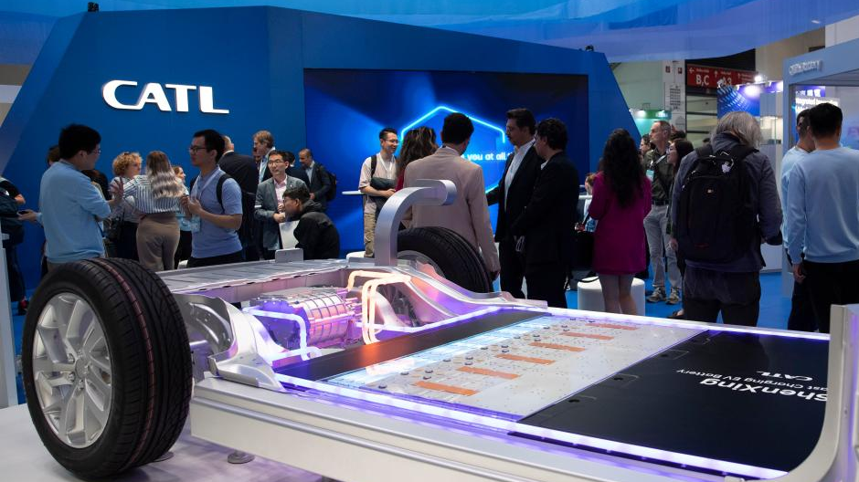 CATL's superfast charging battery Shenxing is displayed at the International Motor Show in Munich, Germany, September 5, 2023. /Xinhua