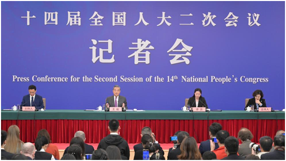 Chinese Foreign Minister Wang Yi, also a member of the Political Bureau of the Communist Party of China Central Committee, attends a press conference on China's foreign policy and foreign relations on the sidelines of the second session of the 14th National People's Congress (NPC) in Beijing, capital of China, March 7, 2024. /Xinhua