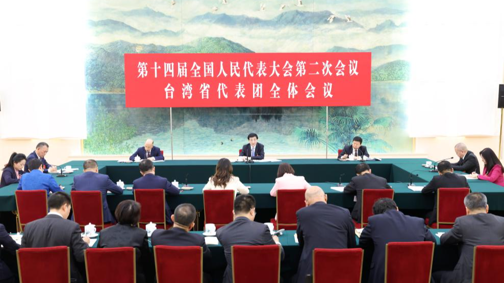 Wang Huning, a member of the Standing Committee of the Political Bureau of the Communist Party of China Central Committee and chairman of the Chinese People's Political Consultative Conference National Committee, joins the deliberation with deputies from the Taiwan delegation at the second session of the 14th National People's Congress  in Beijing, capital of China, March 7, 2024. /Xinhua