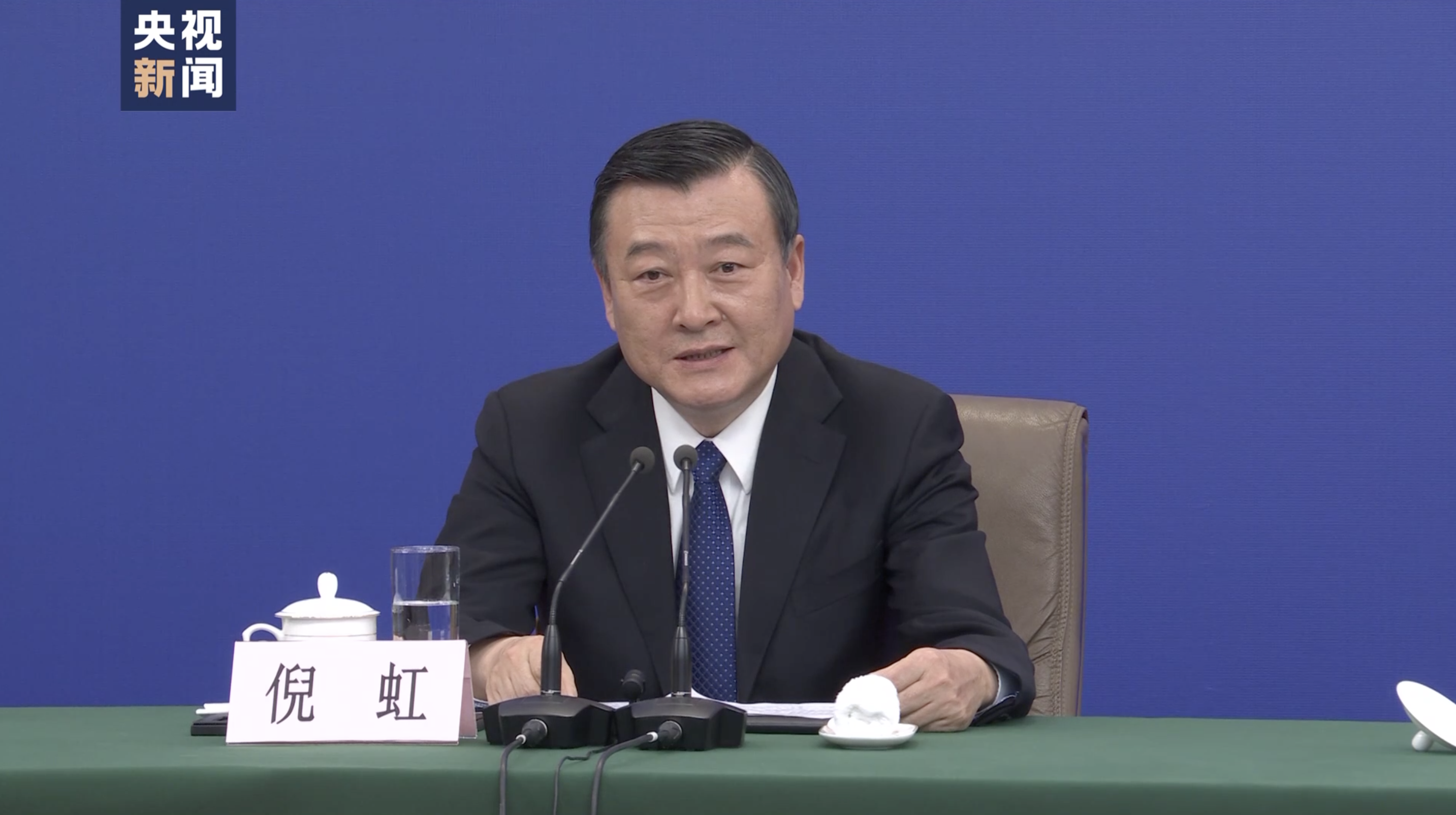 Ni Hong, minister of housing and urban-rural development, speaks at a press conference on people's livelihoods held by the second session of the 14th National People's Congress. /CMG
