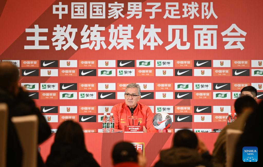 Newly appointed Chinese men's national football team head coach Branko Ivankovic attends a press conference in north China's Tianjin Municipality, March 8, 2024. /Xinhua