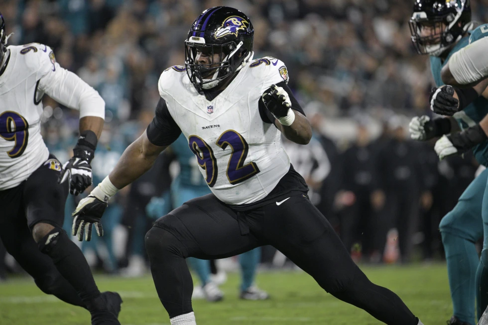 Defensive tackle Justin Madubuike (#92) of the Baltimore Ravens competes in the game against the Jacksonville Jaguars at EverBank Stadium in Jacksonville, Florida, December 17, 2023. /AP