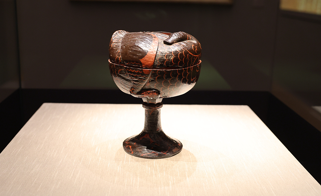 A lacquer artifact is on display at a themed exhibition at the Liangzhu Museum in Hangzhou, Zhejiang Province, March 10, 2024. /CFP