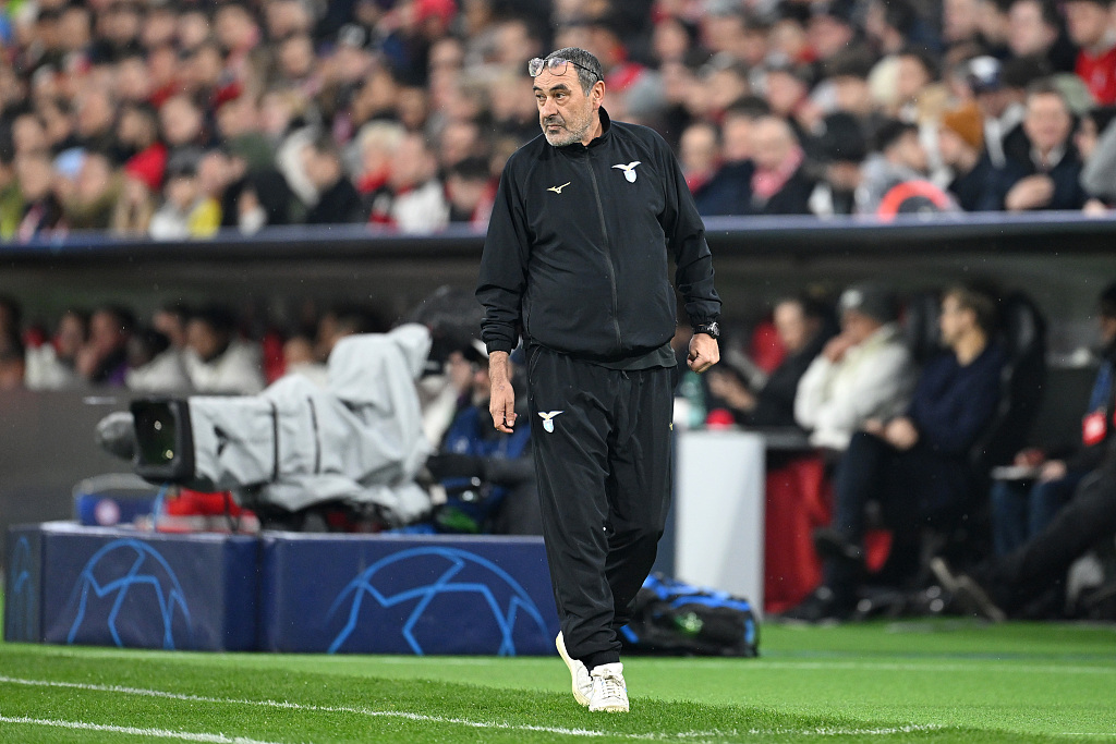 Maurizio Sarri, manager of Lazio, looks on during the second-leg game of the UEFA Champions League Round of 16 against Bayern Munich at Allianz Arena in Munich, Germany, March 5, 2024. /CFP