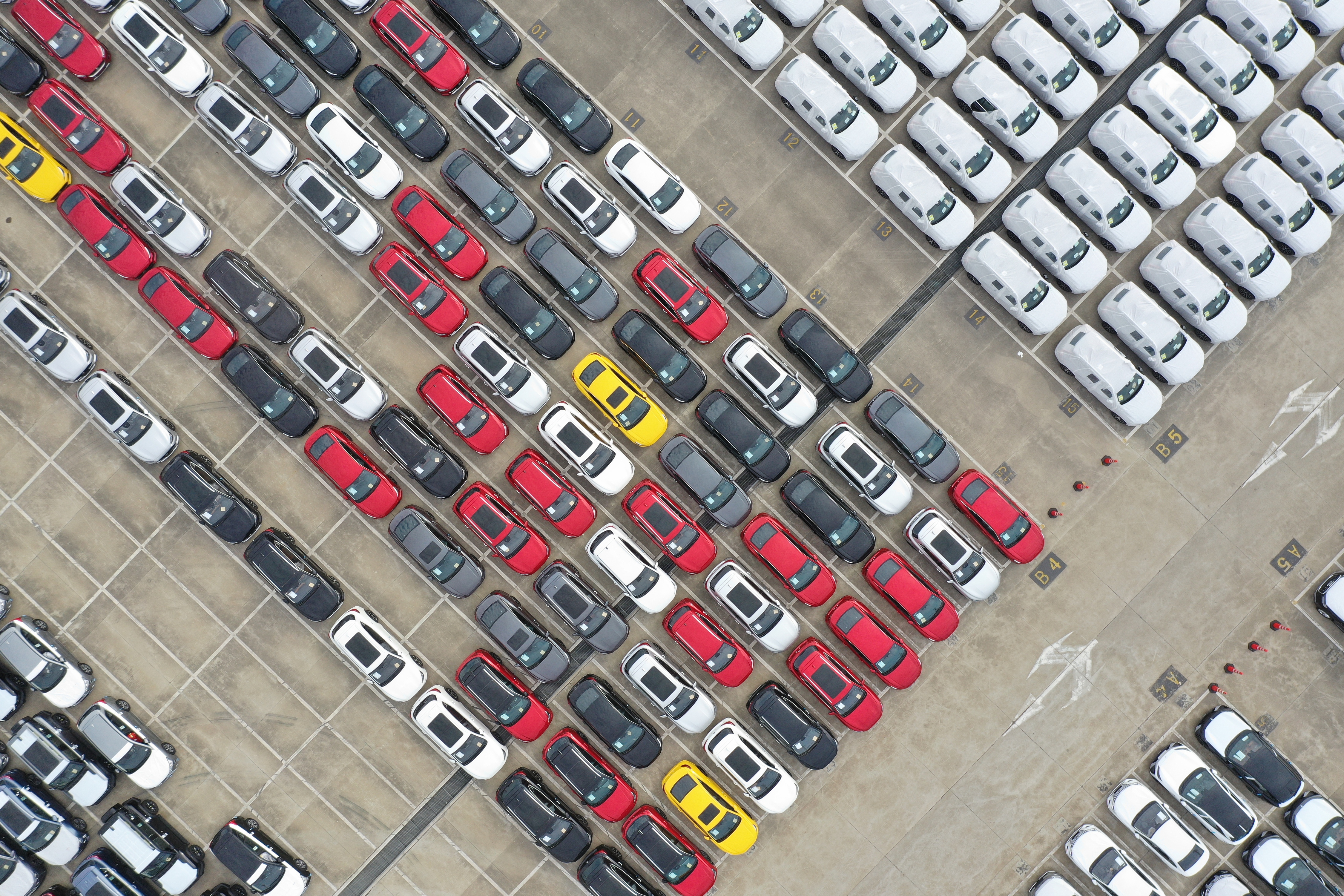 Cars wait to be exported from the Shanghai Haitong International Automotive Terminal in Waigaoqiao, one of China's largest auto-export terminals, in east China's Shanghai, February 18, 2024. /CFP 