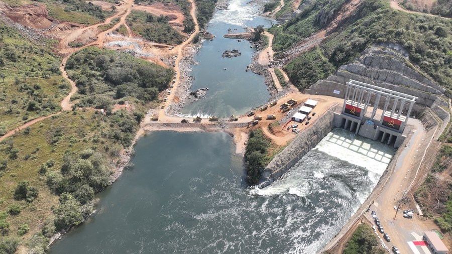 A ceremony for the temporary diversion of the Cuanza River at the site of the Chinese-built Caculo-Cabaca Hydropower Station in Cuanza Norte province, Angola, May 20, 2023. /Xinhua