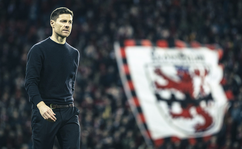 Bayer Leverkusen coach Xabi Alonso during their clash with Qarabag FK at BayArena in Leverkusen, Germany, March 14, 2024. /CFP