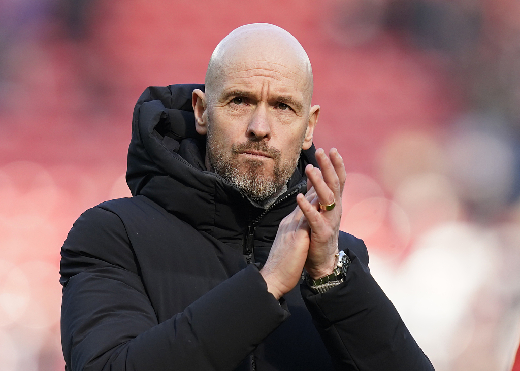 Erik ten Hag, manager of Manchester United, looks on during the Premier League game against Everton at Old Trafford in Manchester, England, March 9, 2024. /CFP