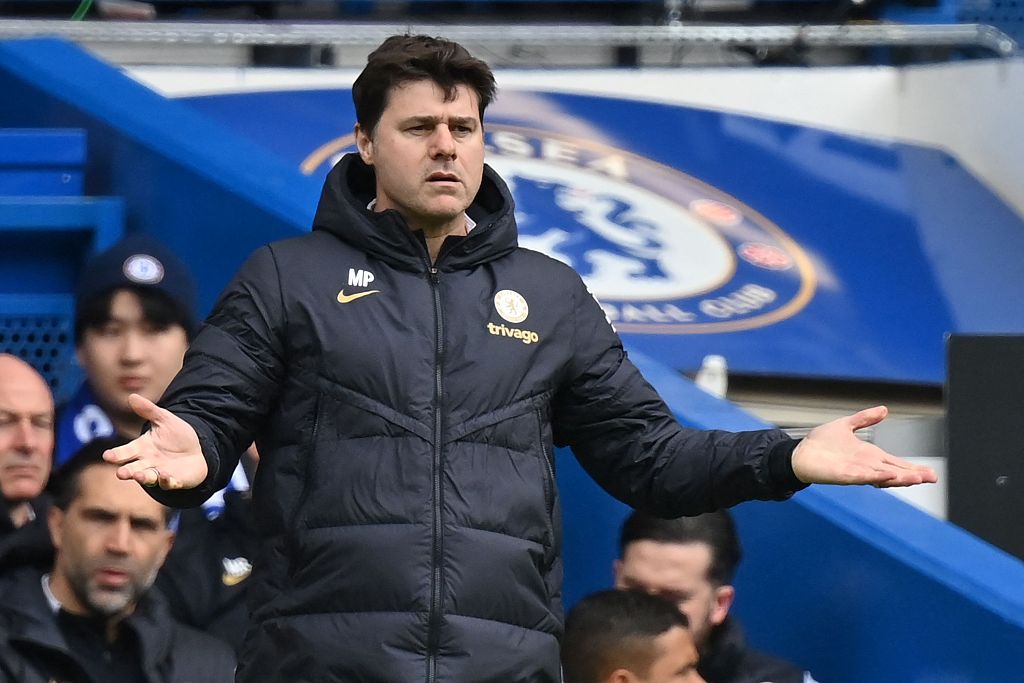 Mauricio Pochettino, manager of Chelsea, looks on during the FA Cup quarterfinals against Leicester City at Stamford Bridge in London, England, March 17, 2024. /CFP
