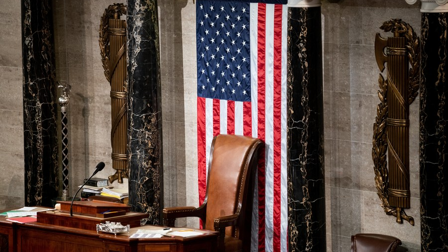The empty chair of the Speaker of the House on Capitol Hill in Washington, D.C., the United States. /Xinhua