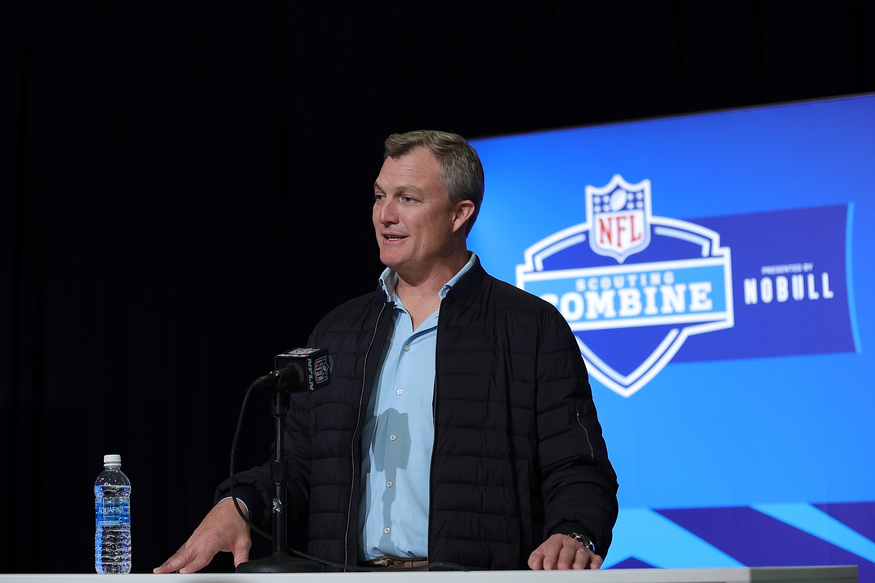 John Lynch, general manager of the San Francisco 49ers, speaks to the media during the NFL Combine at the Indiana Convention Center in Indianapolis, Indiana, February 28, 2023. /CFP