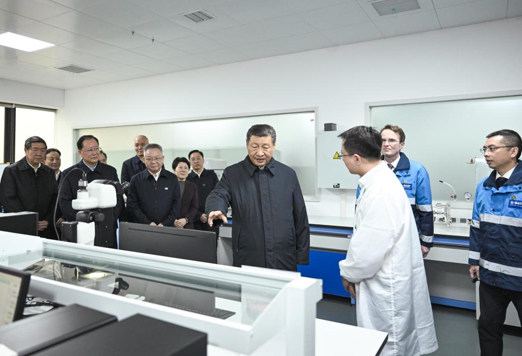 Chinese President Xi Jinping, also general secretary of the Communist Party of China Central Committee and chairman of the Central Military Commission, visits a battery materials joint venture in Changsha, central China's Hunan Province, March 18, 2024. /Xinhua