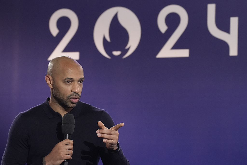 France coach Thierry Henry attends the Olympic football tournament final draw in Paris, France, March 20, 2024. /CFP