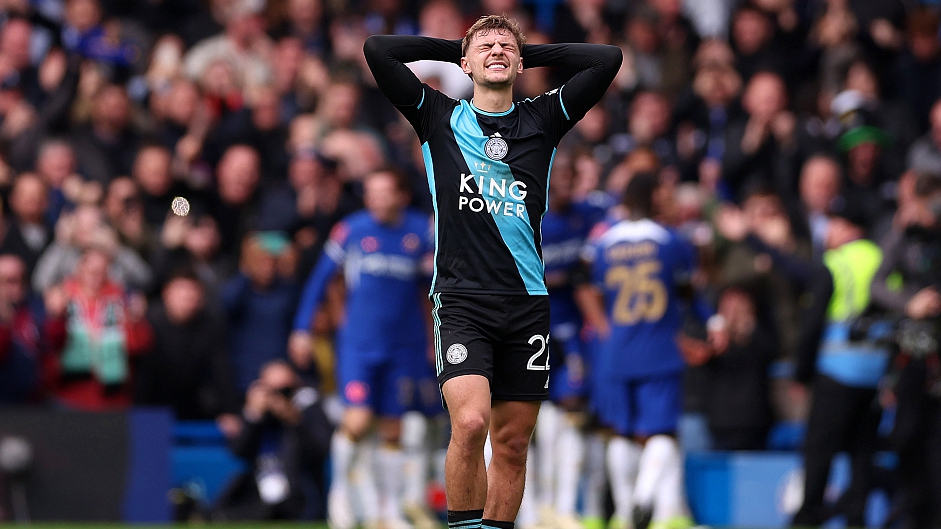 Kiernan Dewsbury-Hall of Leicester City reacts after their FA Cup loss to Chelsea at Stamford Bridge in London, England, March 17, 2024. /CFP