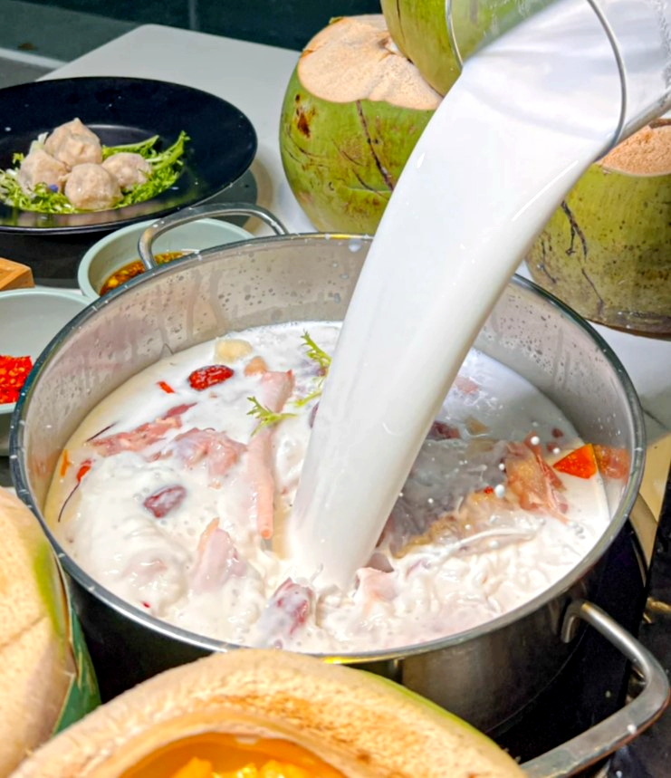 Sweet coconut milk chicken hotpot in Hainan /Photo provided to CGTN