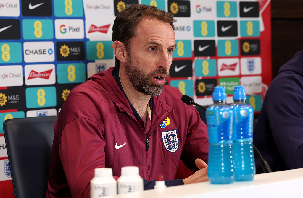 Gareth Southgate, manager of England, attends the press conference at Tottenham Hotspur Training Centre in Enfield, England, March 22, 2024. /CFP 