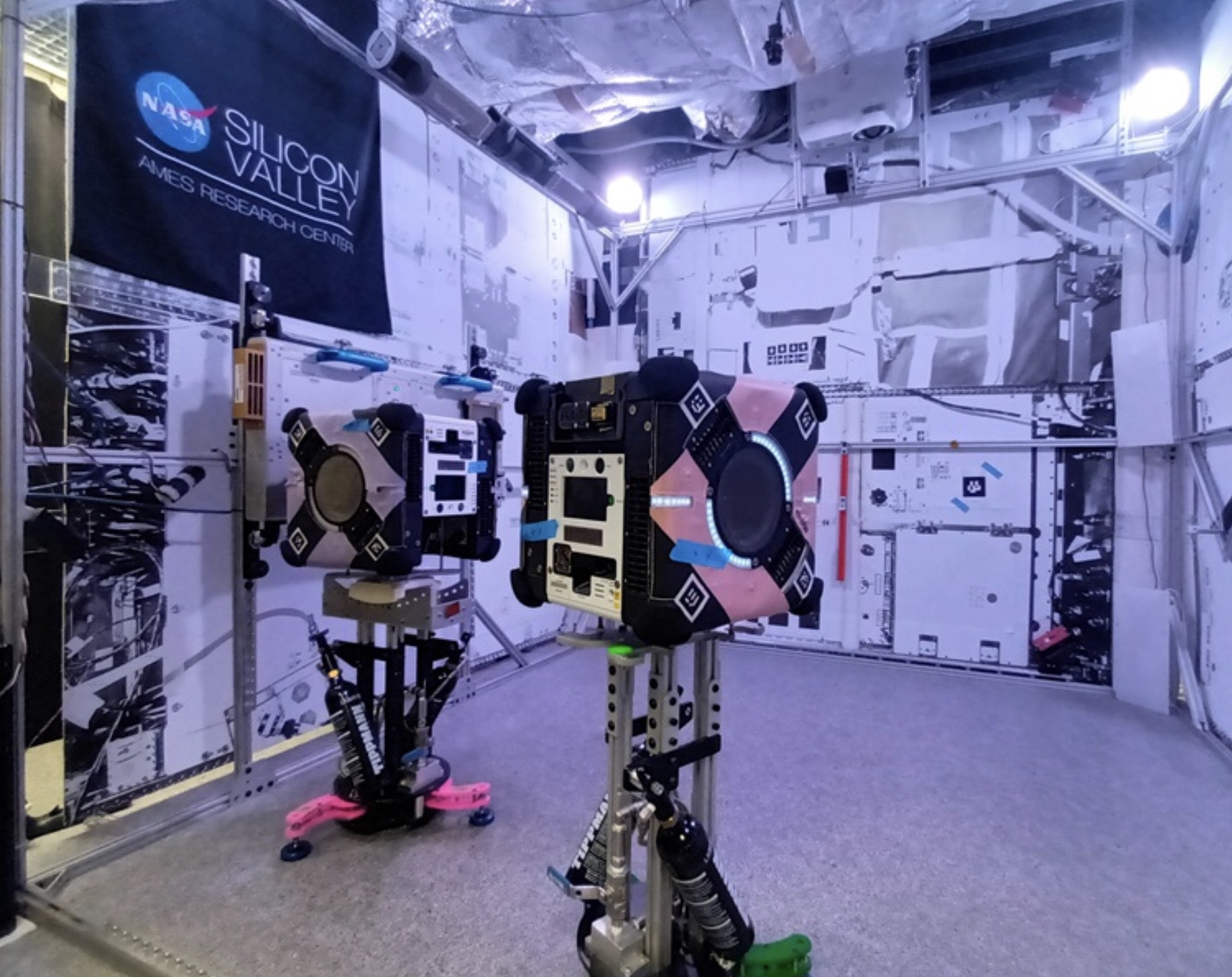Commonwealth Scientific and Industrial Research Organisation's multi-resolution scanning payload attached to an Astrobee robot platform in a simulated International Space Station environment at NASA Ames Research Center. /CSIRO