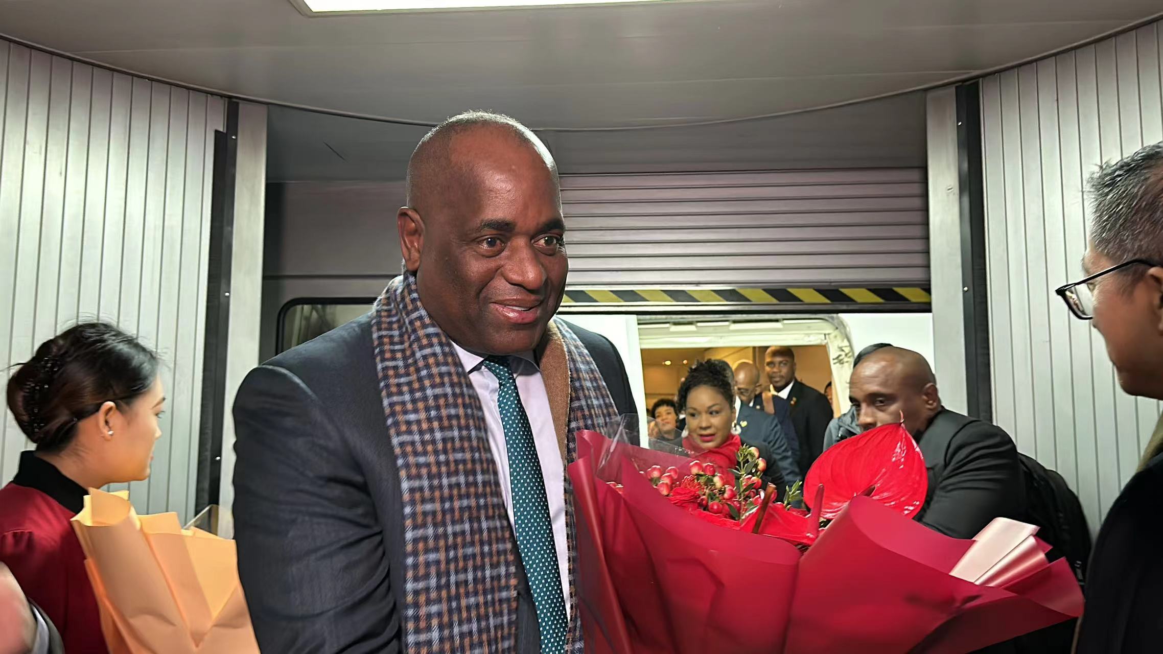 Dominican Prime Minister Roosevelt Skerrit landed in Beijing on the morning of March 23, 2024, marking the start of his visit to China. /CGTN