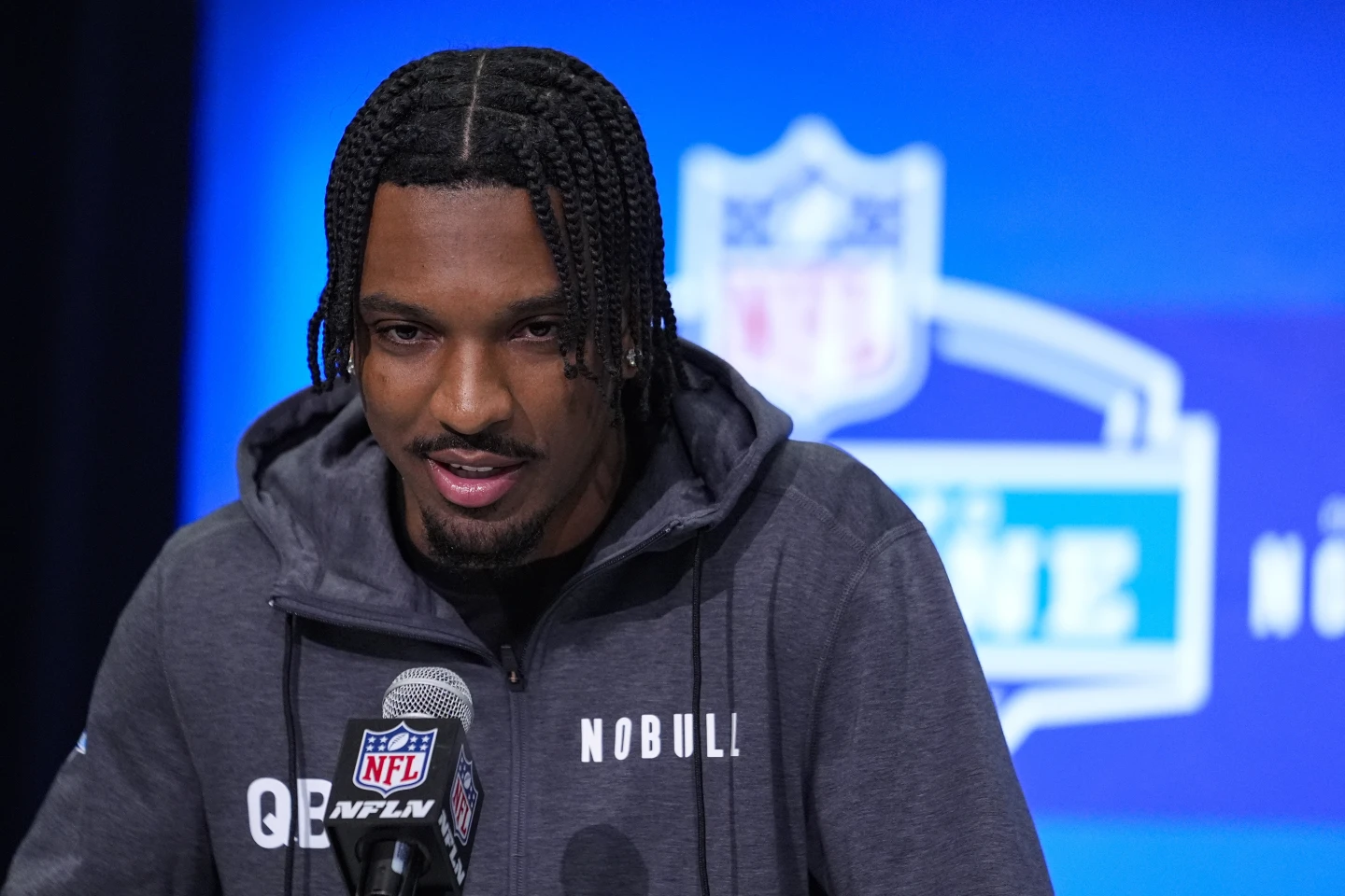 Quarterback Jayden Daniels from Louisiana State University attends the press conference at the NFL football scouting combine in Indianapolis, Indiana, March 1, 2024. /AP