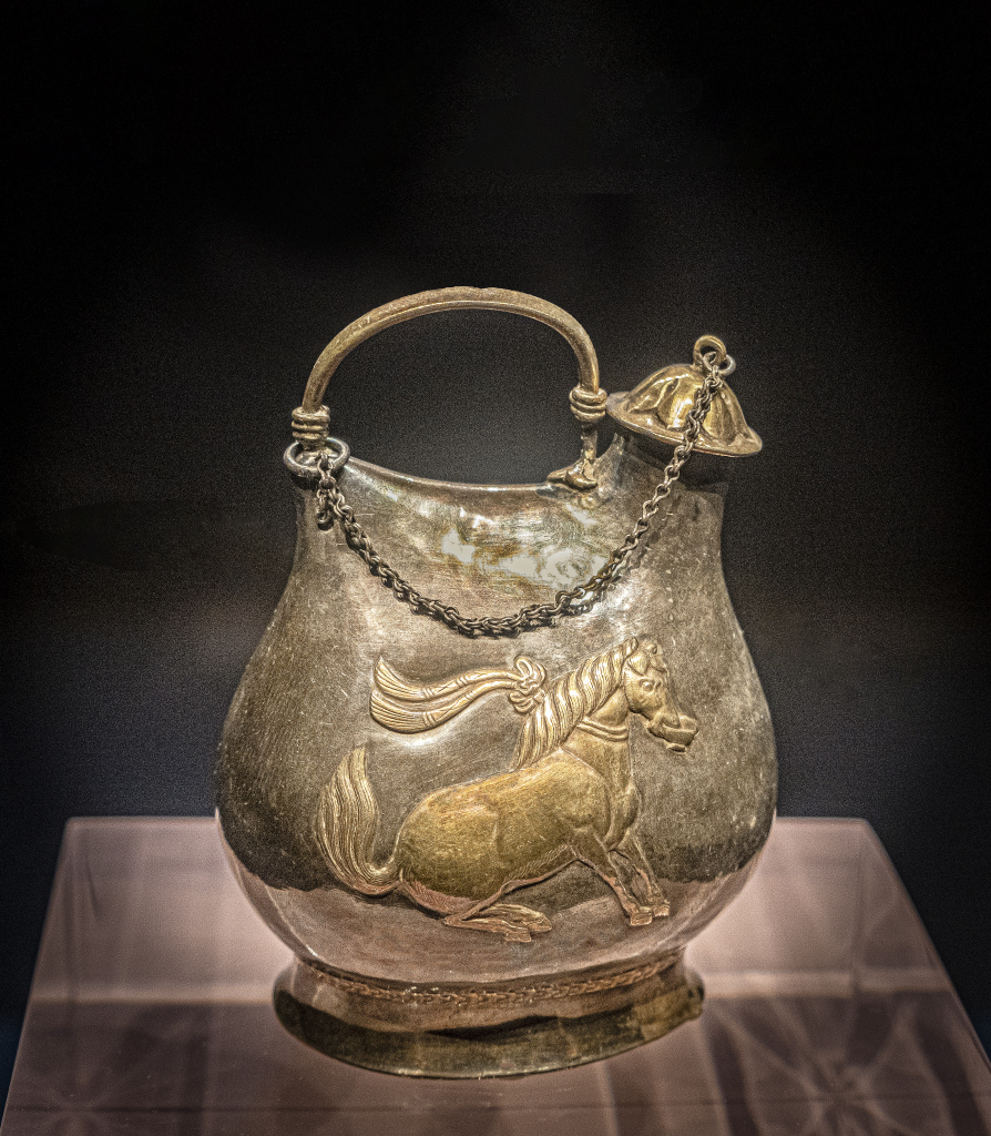 A wide collection of treasures discovered at Hejia village in Xi'an, Shaanxi Province, is on display at the Shaanxi History Museum, March 22, 2024. /CFP