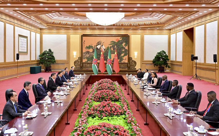 Chinese President Xi Jinping holds talks with Prime Minister of the Commonwealth of Dominica Roosevelt Skerrit in Beijing, China, March 25, 2024. /Xinhua