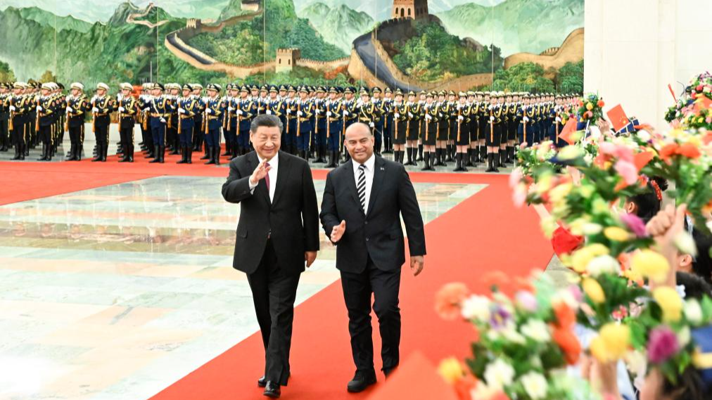 Chinese President Xi Jinping holds a welcome ceremony for Nauruan President David Adeang in the Northern Hall of the Great Hall of the People prior to their talks in Beijing, capital of China, March 25, 2024. 